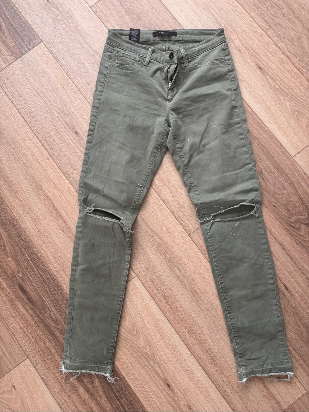 J Brand Olive Green Ripped Skinny Jeans